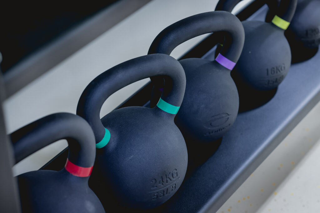 Close-up of kettlebells